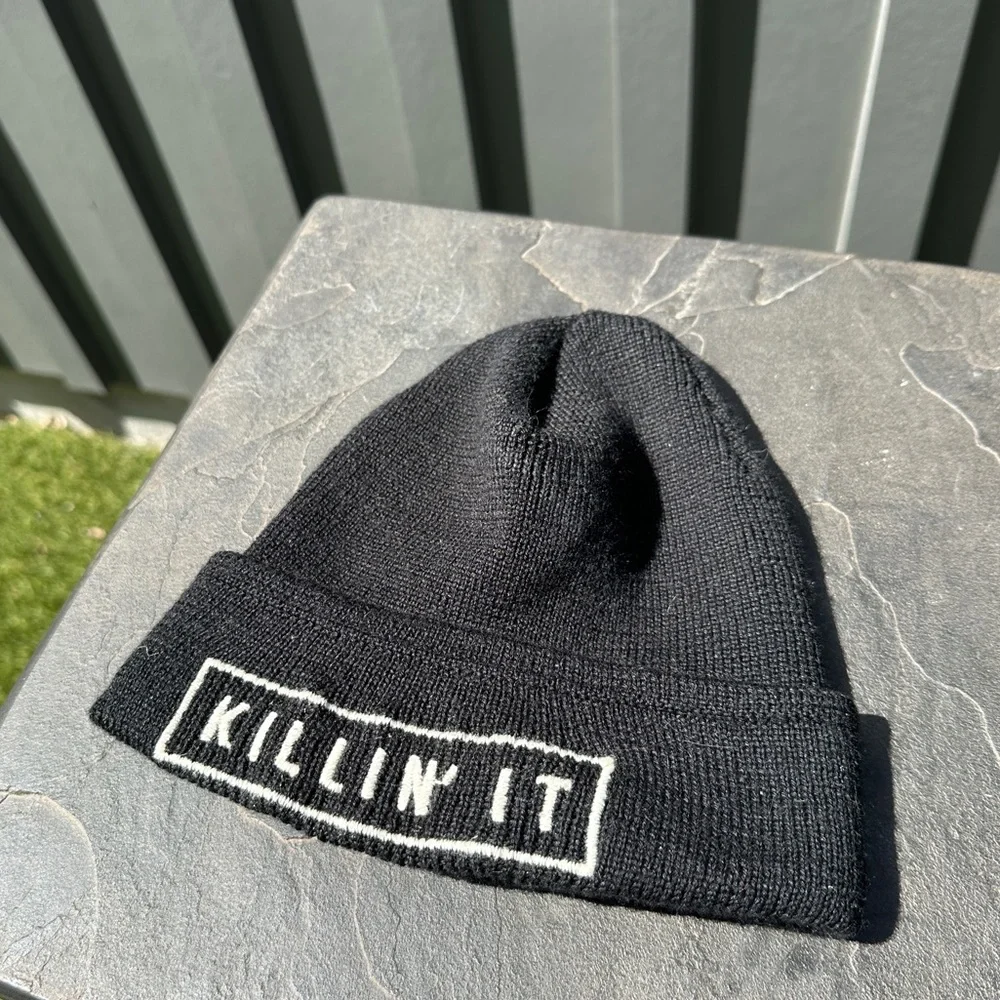 Brandy Melville “Killin’ It” Black Embroidered Beanie
